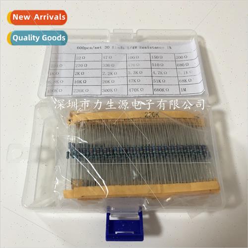 Boxed 30 types 600pcs 1/4W metal film resistors assortment k