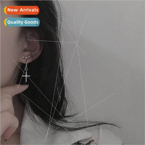 925 silver needle a word pearl earrings 2023 new long cross