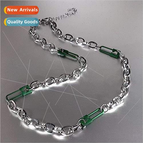 Green pin necklace female ins hip-hop cold wind niche sweate