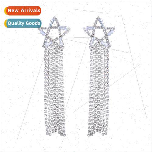 lver needle pentagram long tassel earrings premium earrings