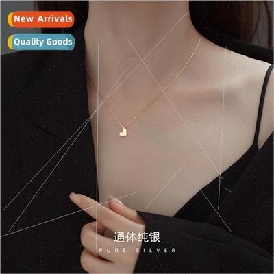 S925 silver geometric cut heart pendant necklace women simpl