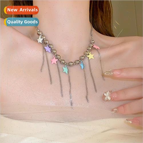 Triple Layers Round Beads Colorful Pentagram Tassel Necklace