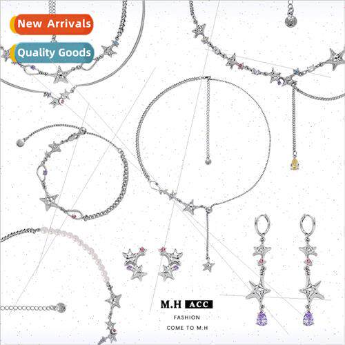 Color zirconia star necklace Europe tide niche stacking wear