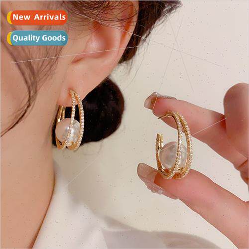 Europe Double Layer Circle Pearl C Earrings Vintage che Earr