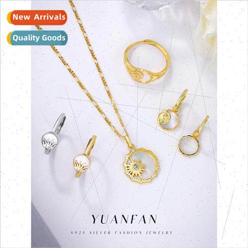 925 silver Sun Shell Round Coin Necklace Women che Earrings