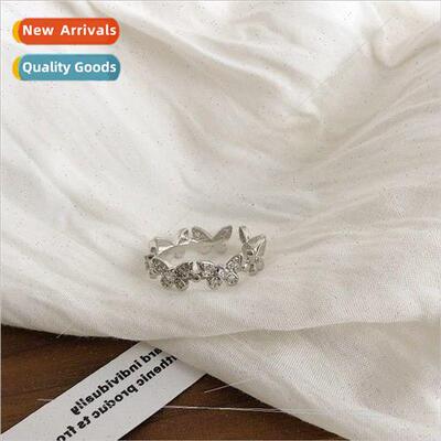 Gentle rhinestone butterfly open ring Mori Korea simple ins