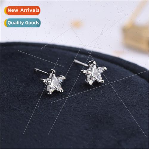 s925 silver earrings female Korea simple pentagram zirconia