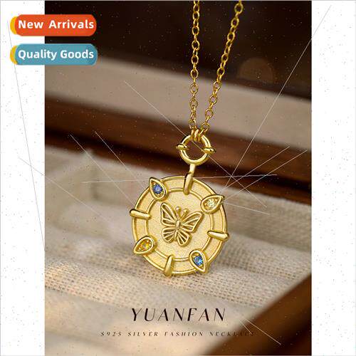 s925 silver vintage round pcs inlaid color zirconia necklace