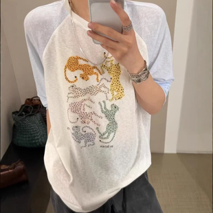 女26早春 宽松薄T恤防晒衫 高品原定 彩豹印花柔软冰丝透气插肩袖