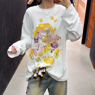 高品原定 马年限定小马金币印花百搭休闲套头长袖T恤上衣26早春