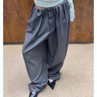 高品YB开 渠道面料YY重工高腰阔腿裤宽松廓形裤弯刀裤26早春