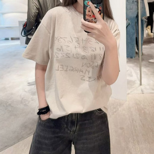 高品原定 小众复古洗水数字印花圆领宽松套头短袖T恤上衣26早春