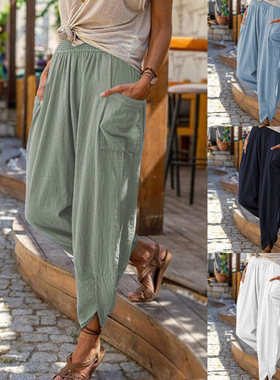 Cotton and linen loose foot niners休闲阔腿棉麻宽松小脚九分裤