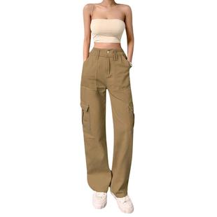 High-waisted cargo pants for women修身高腰多口袋工装裤女长裤