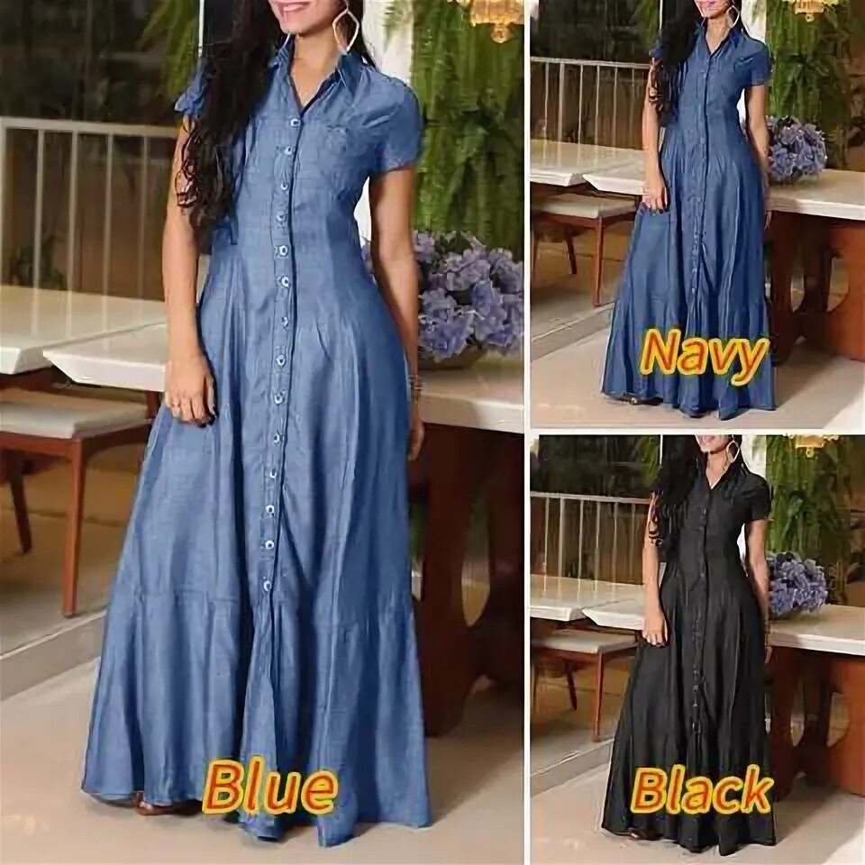 牛仔连衣裙女口袋衬衫领长袖大摆裙 Plus size denim shirt dress