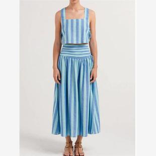 Elegant and slim striped skirt蓝色条纹半身裙女气质显瘦大摆裙