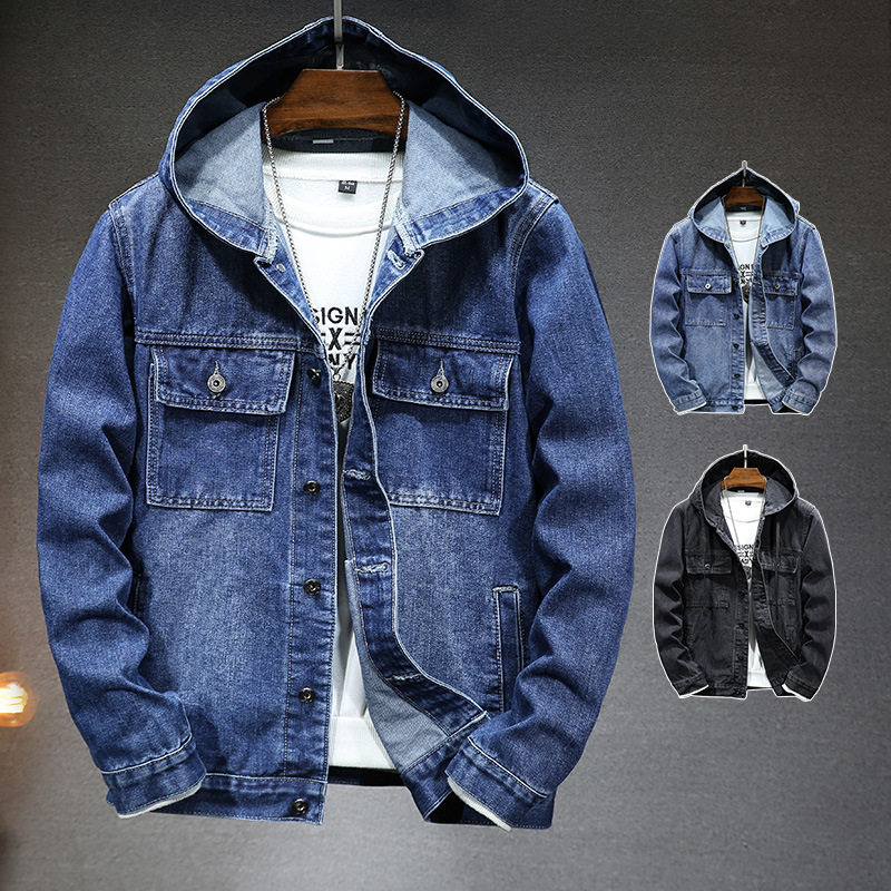 Windproof hooded denim jacket 韩版街潮流男装防风连帽牛仔外套