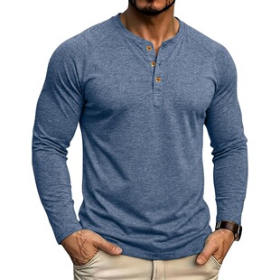 Long-sleeved T-shirt,Henley shirt长袖T恤男士亨利领打底衫上衣