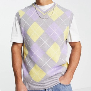 Knit men's diamond waistcoat vest 无袖针织衫毛织菱格马甲背心