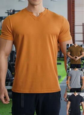 Elastic V-neck short-sleeved T-shirt运动健身弹力V领短袖T恤男