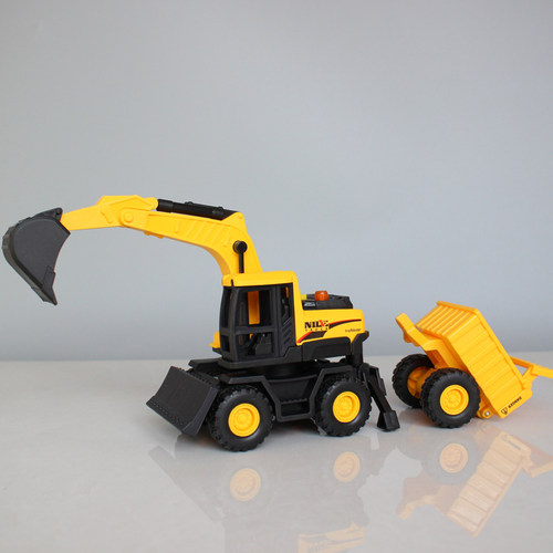 会讲故事的工程车灯光音乐仿真带拖挂惯性播放器挖掘机男宝玩具车