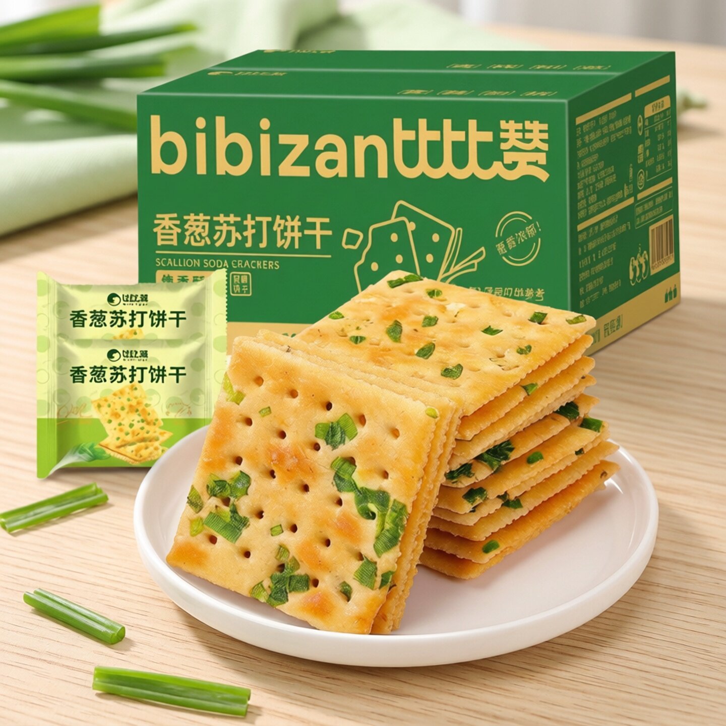 比比赞香葱苏打饼干梳打海盐咸味酥脆早代餐下午茶糕点老年零食品