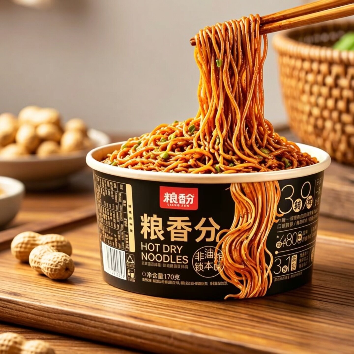 粮馚热干面非油炸冲泡碗装