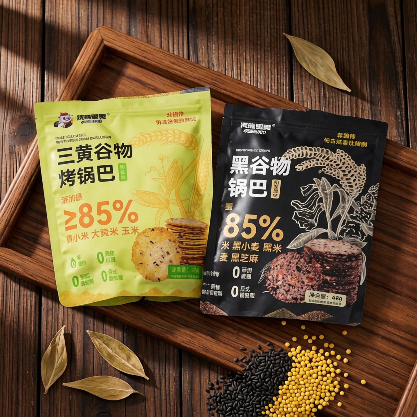 浣熊里奥烤锅巴68g 五黑零食薄脆饼干非油炸古法烤制大黄米谷物饼