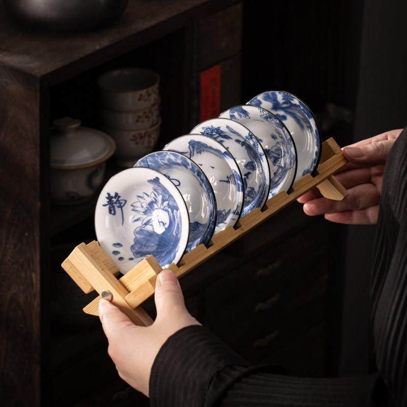 功夫茶杯杯架套装青花瓷斗笠杯6祇创意小茶碗盏中式品茗功夫单杯,餐饮具,茶杯,淘宝优惠券,粉丝福利购,淘宝优惠卷