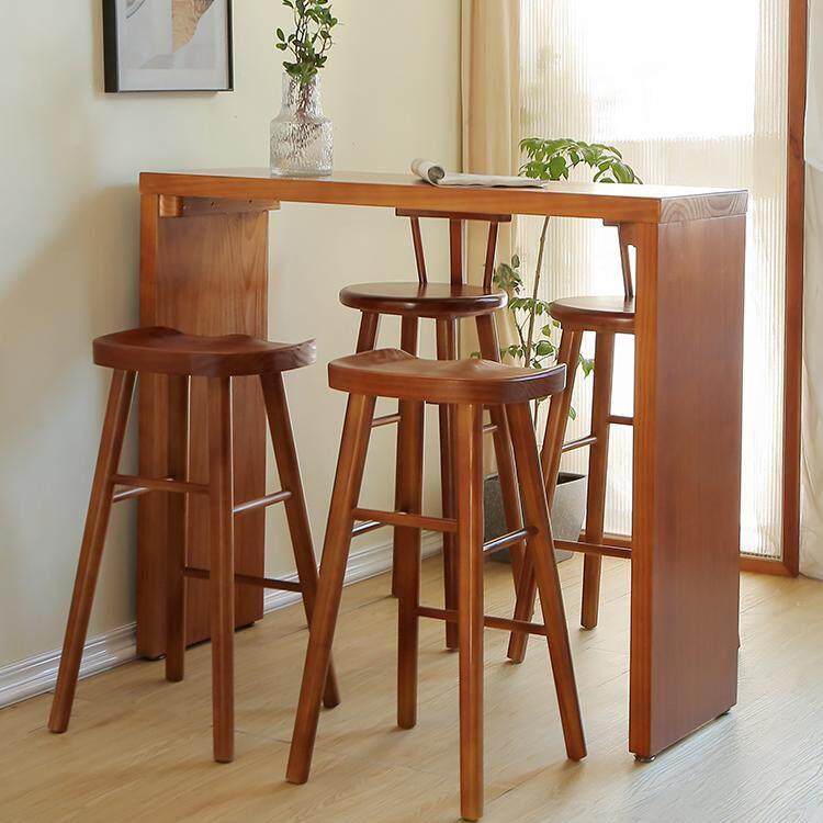 实木吧台桌商用高脚靠墙酒吧桌阳隔断台长条桌奶茶店咖啡桌椅组合