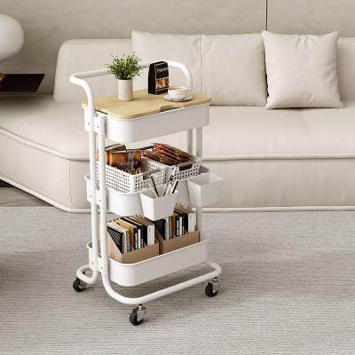 带实木盖子板小推车卧室置物架厨房储物架浴室卧室收纳落地可移动,收纳整理,整理架/置物架/收纳架,淘宝优惠券,粉丝福利购,淘宝优惠卷