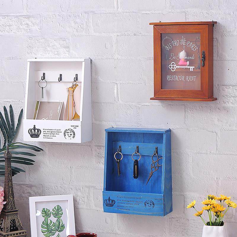 复古实木放钥匙收纳盒收纳箱门口门厅玄关装饰挂钩置物架挂墙壁挂,收纳整理,桌面收纳盒,淘宝优惠券,粉丝福利购,淘宝优惠卷