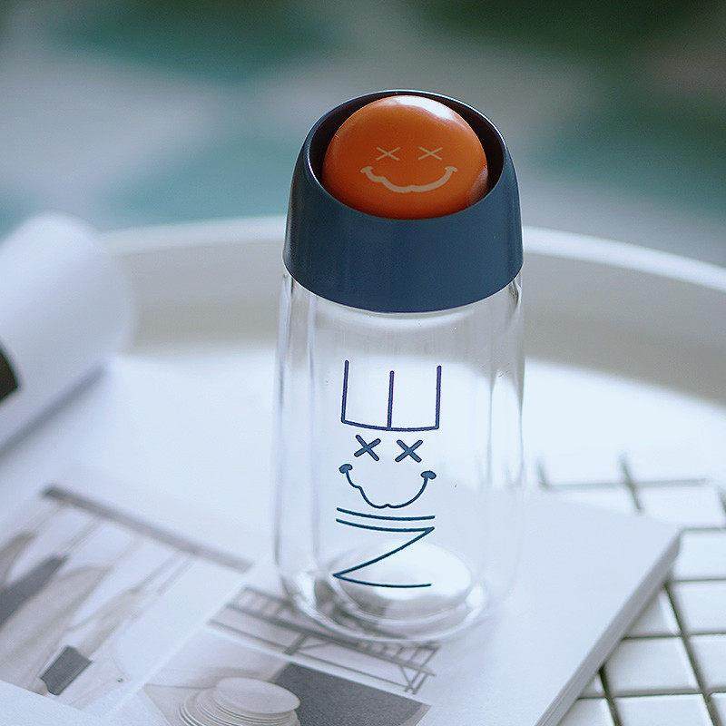 韩版创意笑脸双层玻璃杯便携女学生杯子韩国可爱水杯随手杯带提手,餐饮具,玻璃杯,淘宝优惠券,粉丝福利购,淘宝优惠卷