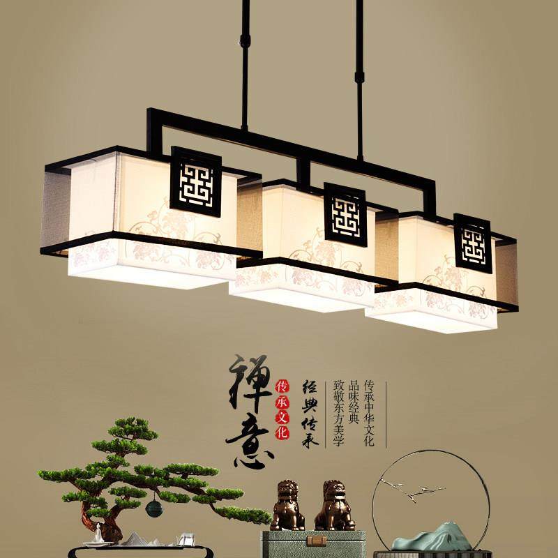 现代简约新中式餐厅吊灯三头青花布艺吧台餐桌过道玄关书房灯具,家装灯饰光源,餐厅吊灯,淘宝优惠券,粉丝福利购,淘宝优惠卷