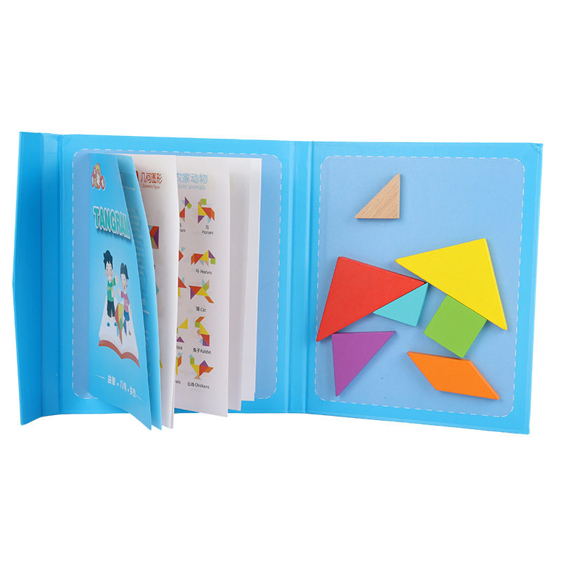 磁性七巧板教具书夹式七巧板木质拼图磁力七巧板一年级小学生学具
