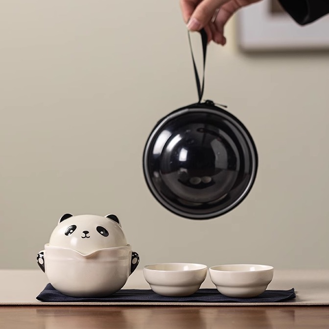 熊猫旅行茶具套装户外露营快客杯