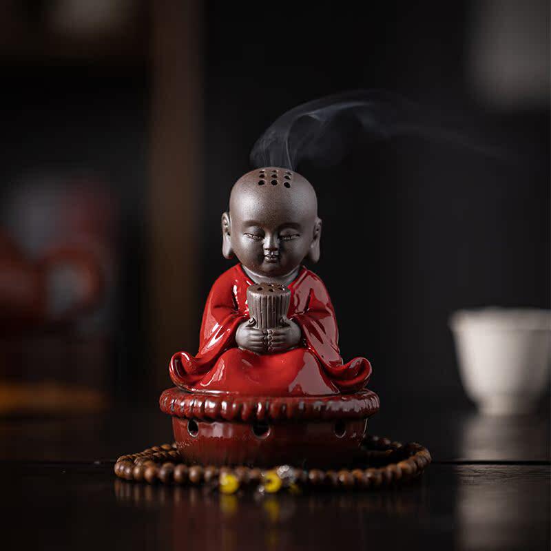 禅意小和尚香炉陶瓷盘香炉家用室内复古檀香檀香炉香薰炉茶桌摆件