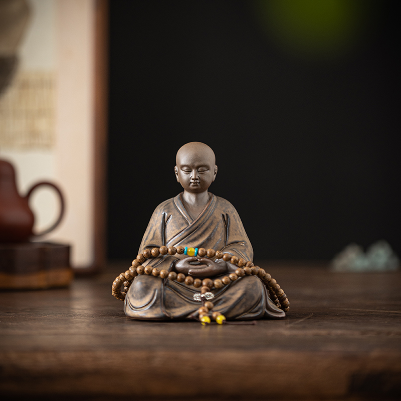 中式紫砂小和尚摆件家居复古茶室茶台桌面茶宠茶空间装饰禅意摆件