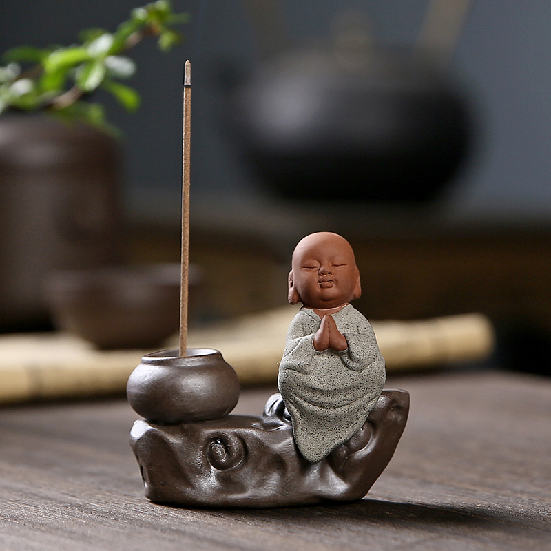 紫砂小和尚香插香炉家用点香摆件