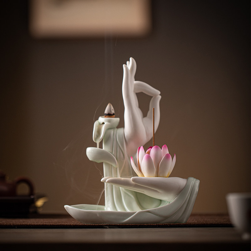佛手摆件陶瓷室内玄关香薰炉莲花香插香座茶桌装饰品,家居饰品,桌面摆件,淘宝优惠券,粉丝福利购,淘宝优惠卷