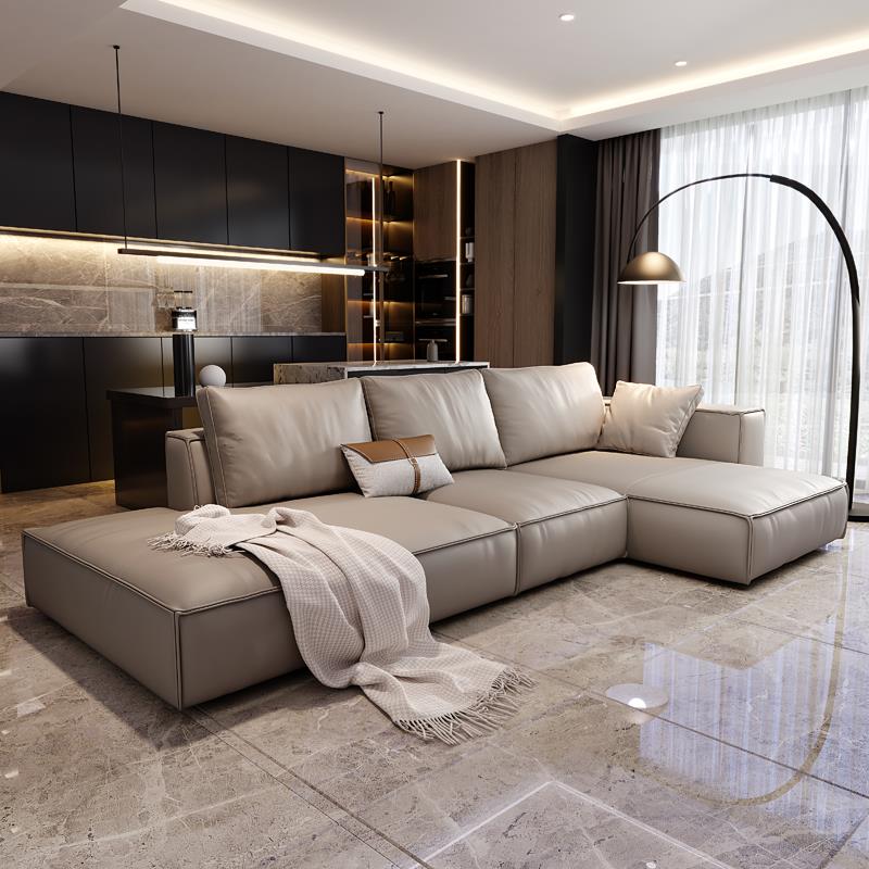 CBD豆腐块真皮沙发意式极简 客厅现代简约小户型三人位转角轻奢沙
