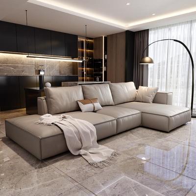 CBD豆腐块真皮沙发意式极简 客厅现代简约小户型三人位转角轻奢沙
