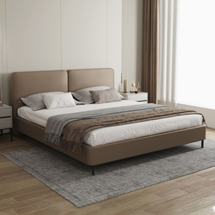 CBD意式真皮床现代简约双人床1.8米轻奢主卧北欧小户型软包婚床