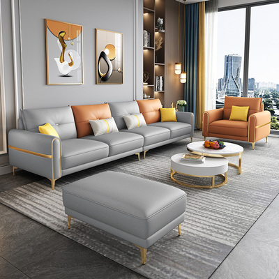 CBD现代轻奢科技布沙发小户型客厅直排四人位北欧简约免洗布艺沙
