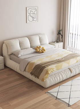 CBD布艺床奶油侘寂风简约现代2.2米大床榻榻米储物主卧婚床 科技