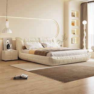 CBD法式奶油风布艺床现代简约小户型1.8米双人主卧绒布免洗科技布