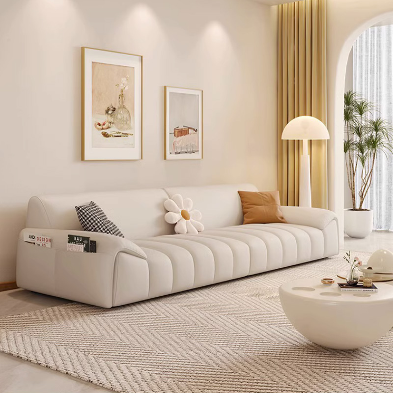 CBD奶油风真皮沙发意式极简家用客厅现代小户型组合实木简约皮艺