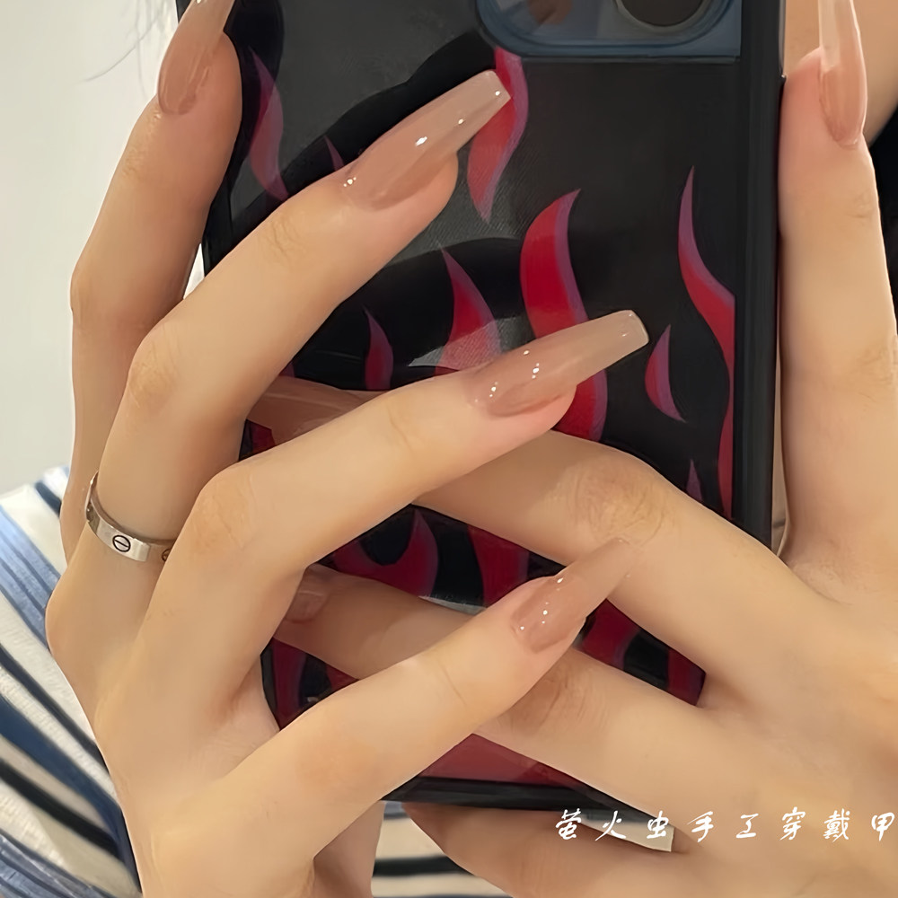 纯手工冰透裸色穿戴甲