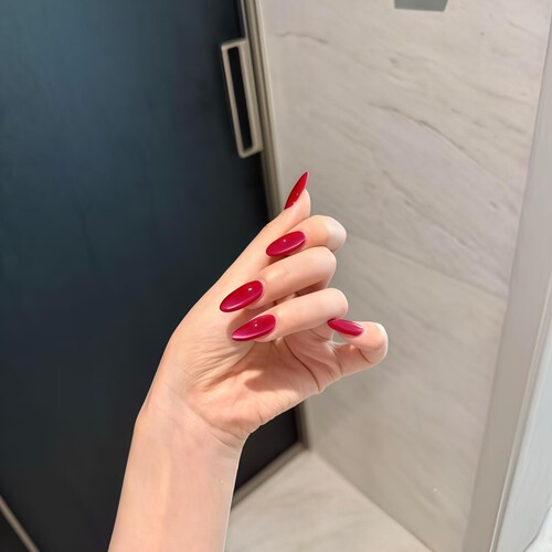 欧美辣妹纯手工穿戴甲杏仁正玫红色猫眼显白高级日常气质百搭