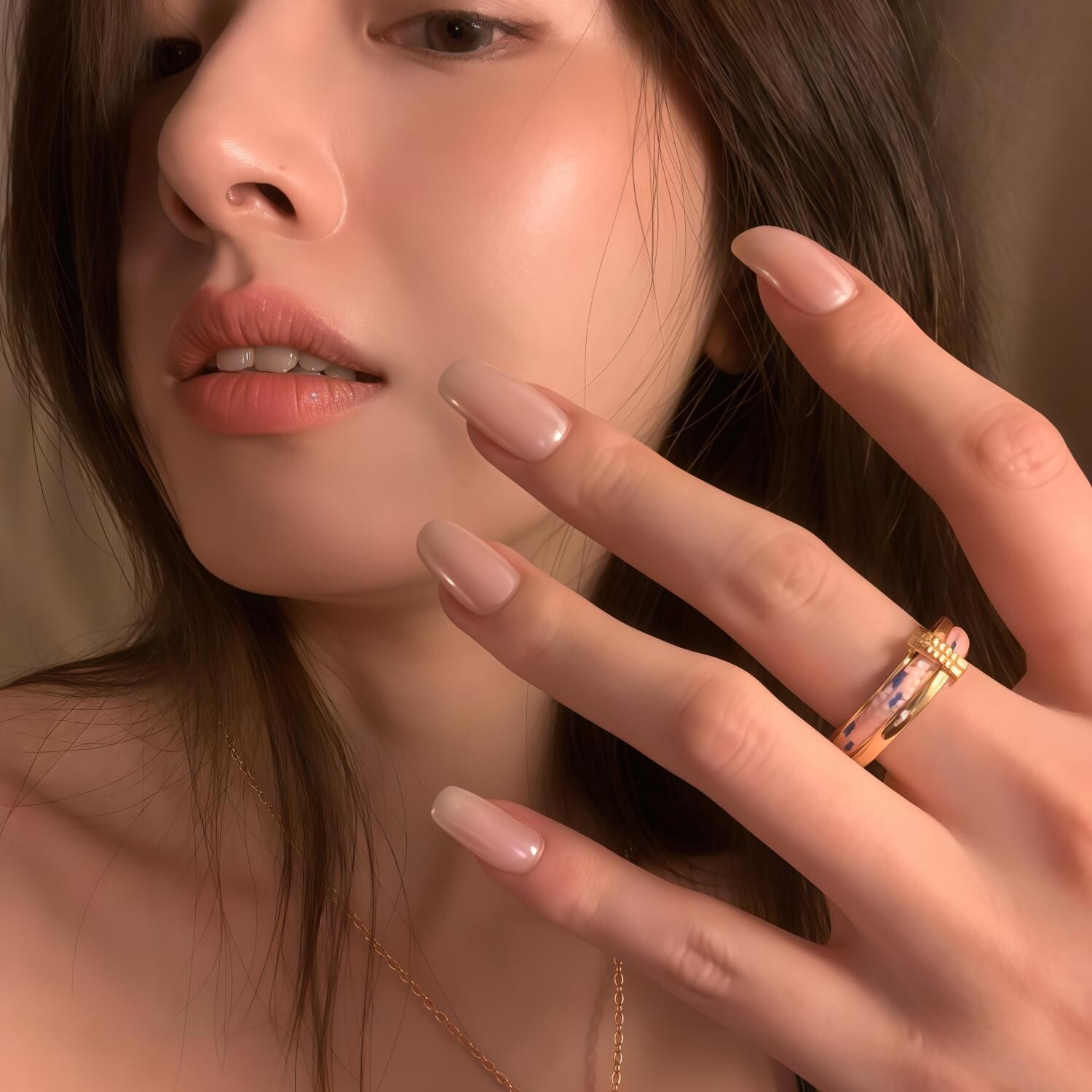 海莉同款手工穿戴甲中长款成品珍珠粉显白美甲贴片高级感孕妇可用